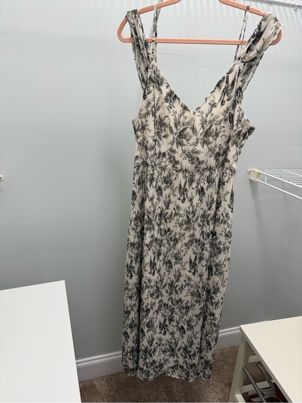 Express Cream and Black Floral V-Neck Maxi Dress